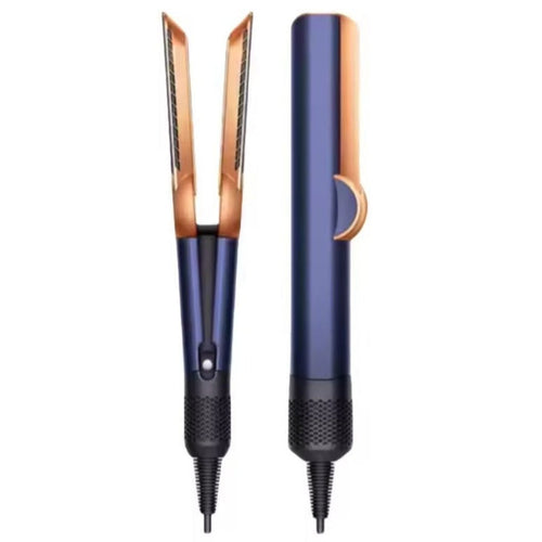 2-in-1 hair dryer and straightener, blue body with black grip and dual styling plates