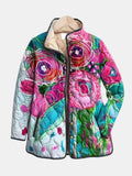 Women’s quilted jacket, abstract floral print, full-zip front, multicolor
