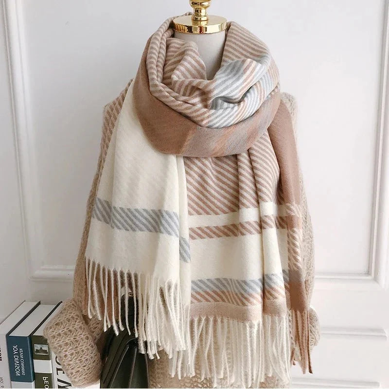 Chic Winter Scarf With Vintage Plaid Pattern For Women - Nalani - UK Fashion Clothing and Decor