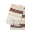 Beige and brown striped cashmere winter scarf with white fringe ends