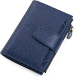 Compact genuine leather bifold wallet in royal blue with coin pocket zipper