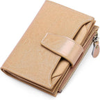Caramel leather RFID bifold wallet with coin pocket and stitched front card flap