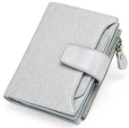 Compact genuine leather bifold wallet in white with coin pocket zipper