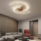 Flush-mount LED ceiling lamp with gold center and radiating slim light bars