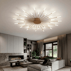 Flush-mount LED ceiling lamp with gold center and radiating slim light bars