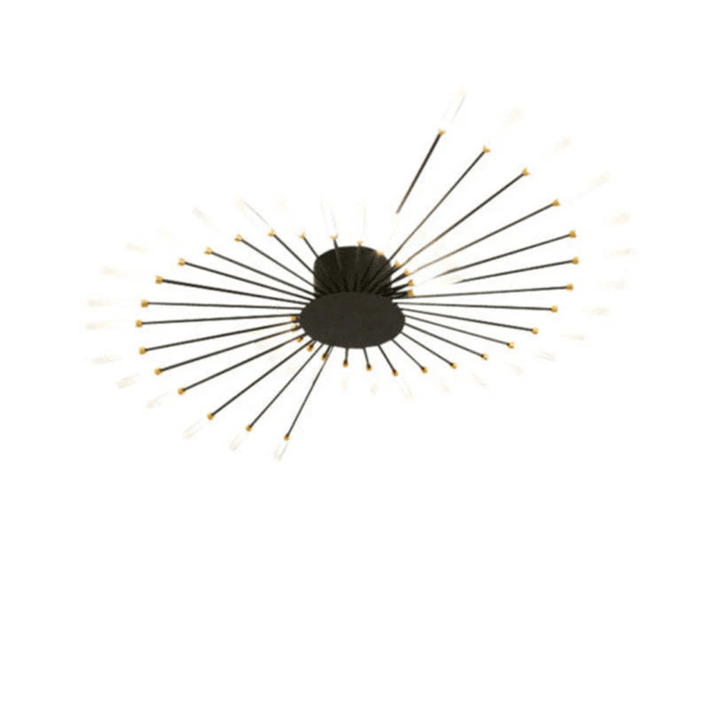 Flush-mount LED ceiling lamp with black center and radiating slim light bars