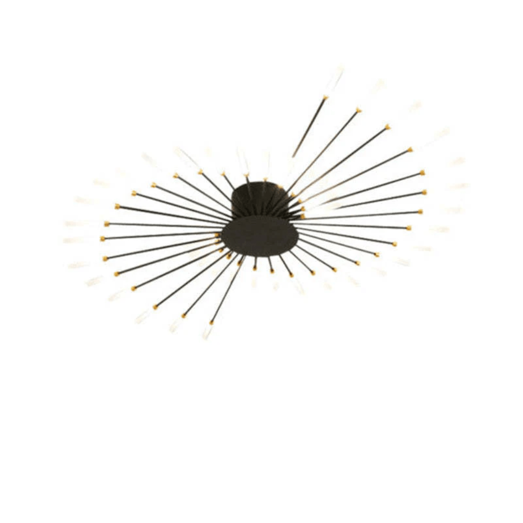 Flush-mount LED ceiling lamp with black center and radiating slim light bars