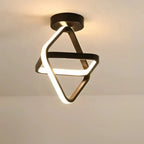 Black flush-mount LED ceiling lamp with geometric double-ring frame