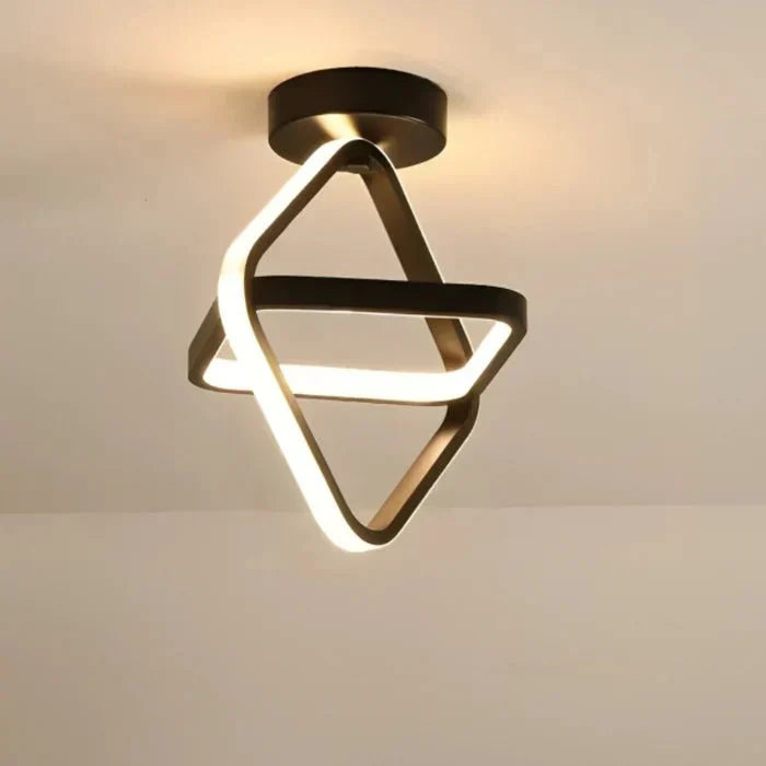 Black flush-mount LED ceiling lamp with geometric double-ring frame