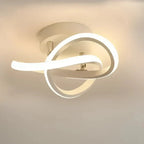 Curved double ring LED flush mount ceiling light, white ring design on light base