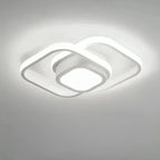 Geometric double ring LED flush mount ceiling light, bright white rings on light surface