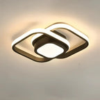 Square-like double ring LED flush mount ceiling light, warm white glow with dark frame