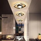 Geometric double ring LED flush mount ceiling light, white trim with dark inner ring