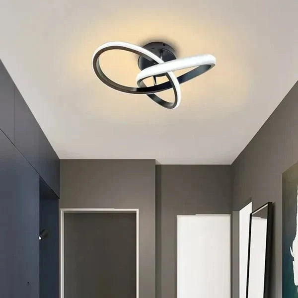 Double ring LED flush mount ceiling lamp, white outer ring with black trim