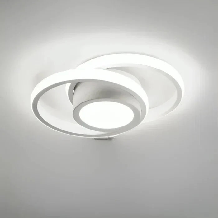 White flush-mount LED ceiling lamp with circular double-ring design