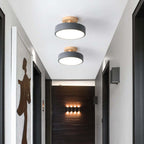 Black acrylic LED flush mount ceiling lamp, two-light set with wood tops