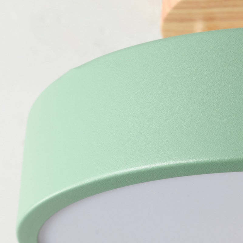 Green acrylic LED flush mount ceiling lamp with curved white diffuser