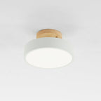 White acrylic LED flush mount ceiling lamp with round wood mounting plate