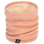 Peach ribbed neck warmer scarf with soft plush inner lining, looped style