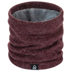 Burgundy knit neck warmer scarf with plush lining, rolled loop design