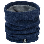Navy blue fleece-lined neck warmer scarf, thick ribbed knit loop
