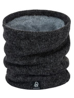 Charcoal gray knit neck warmer scarf with plush inner lining, thick folded loop