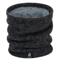 Dark gray velour neck warmer scarf with gathered loop and soft inner lining.