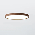 Slim round flush mount LED ceiling light with dark wood rim