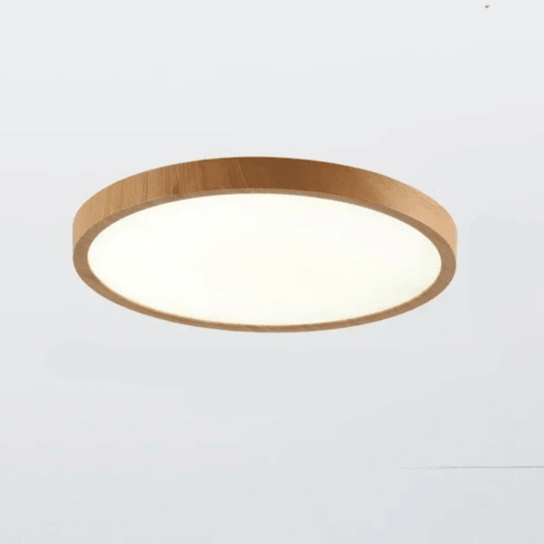 Round flush mount LED ceiling light with light wood rim