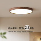 Ultra-slim round LED ceiling light with light wood rim