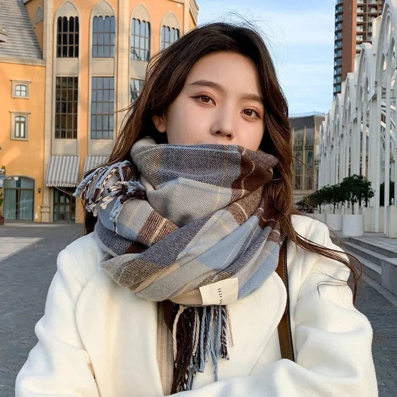 Winter Chic Scarf Thick Acrylic Cotton Checkered Pattern - Nalani - UK Fashion Clothing and Decor