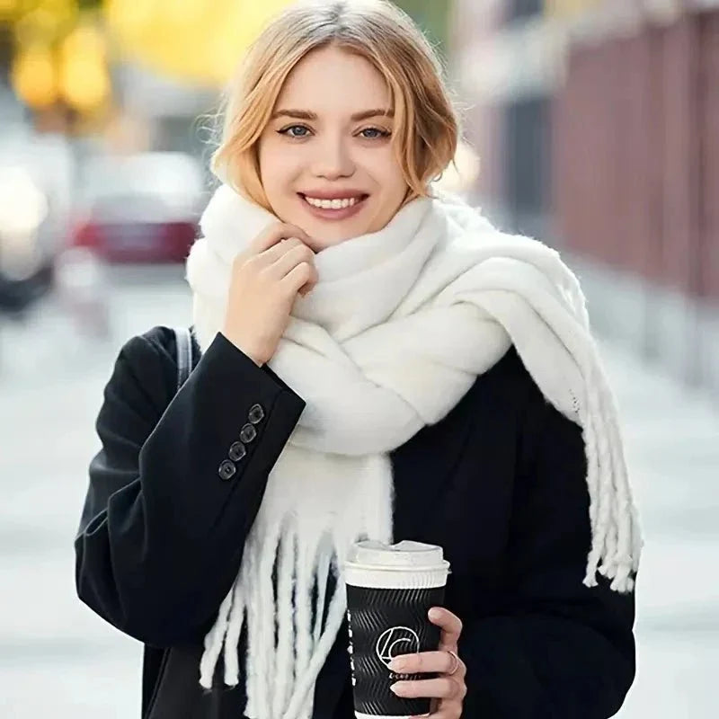 Womens Thick Pashmina Scarf With Fringe Winter Warmth - Nalani - UK Fashion Clothing and Decor