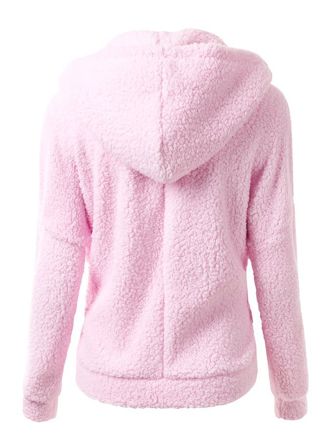 Soft fleece hooded zip jacket in pink with hood and back seam panel detail