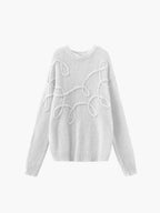 Women's white sweater, long sleeves, crew neck, raised loop cable pattern