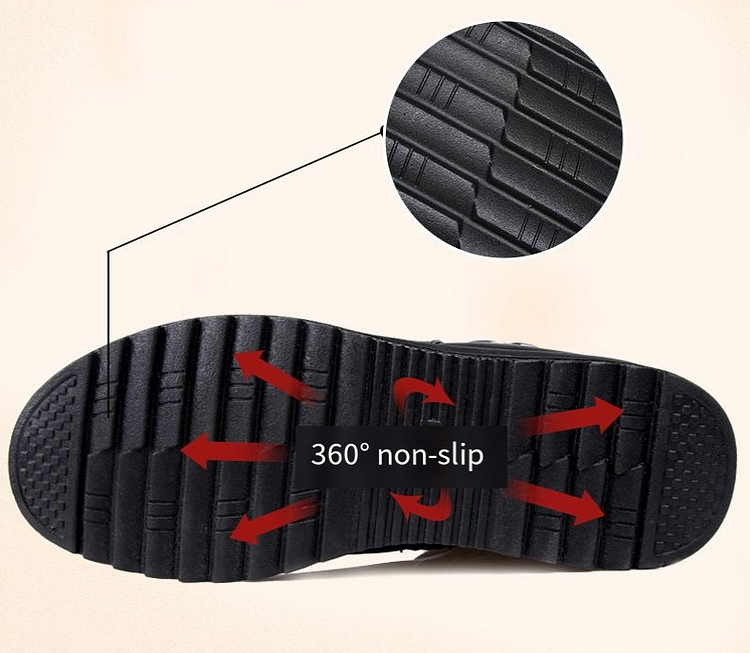 Black boot outsole with deep tread for non-slip grip