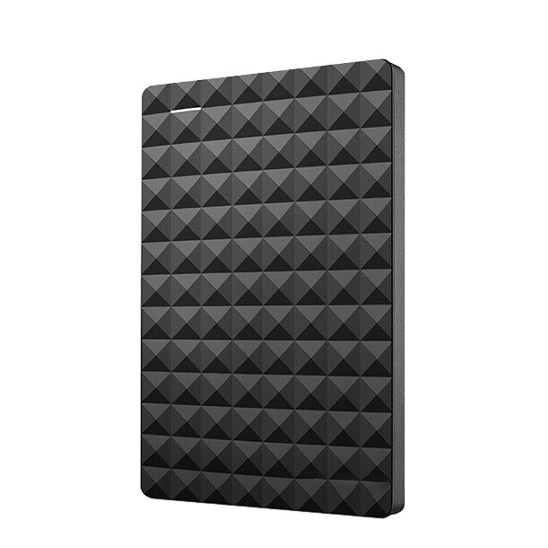 Ultra-thin portable hard drive with black geometric grid back panel