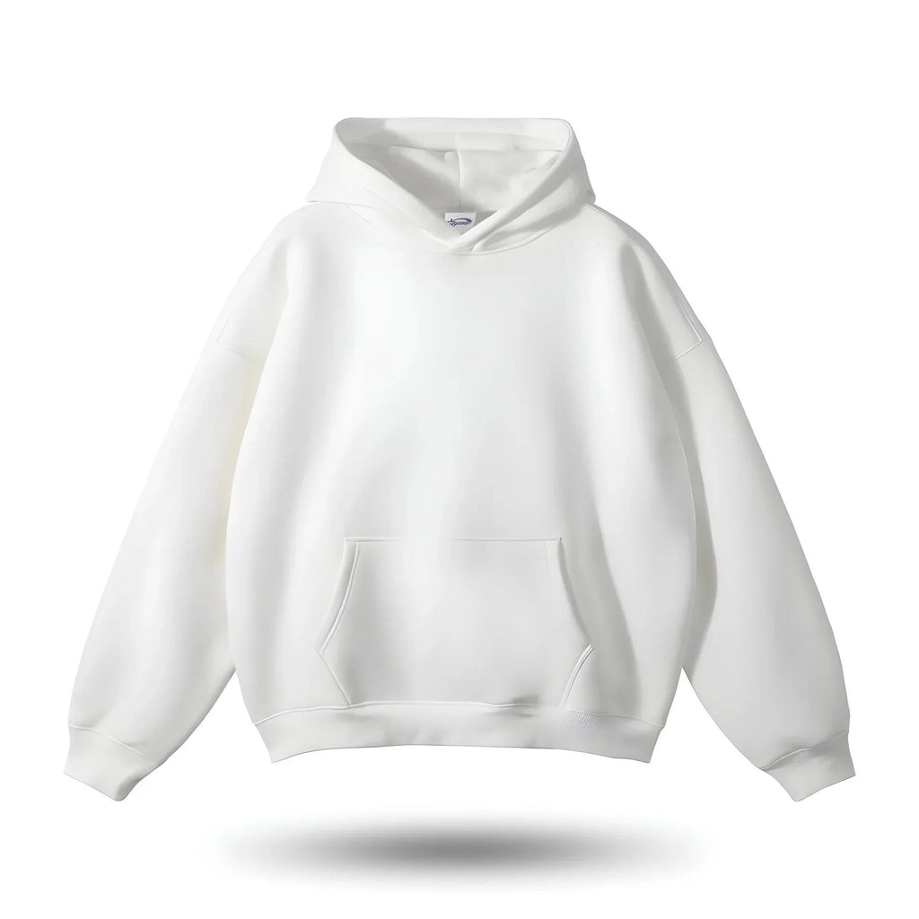 White women’s relaxed-fit hoodie with pullover hood and front pocket