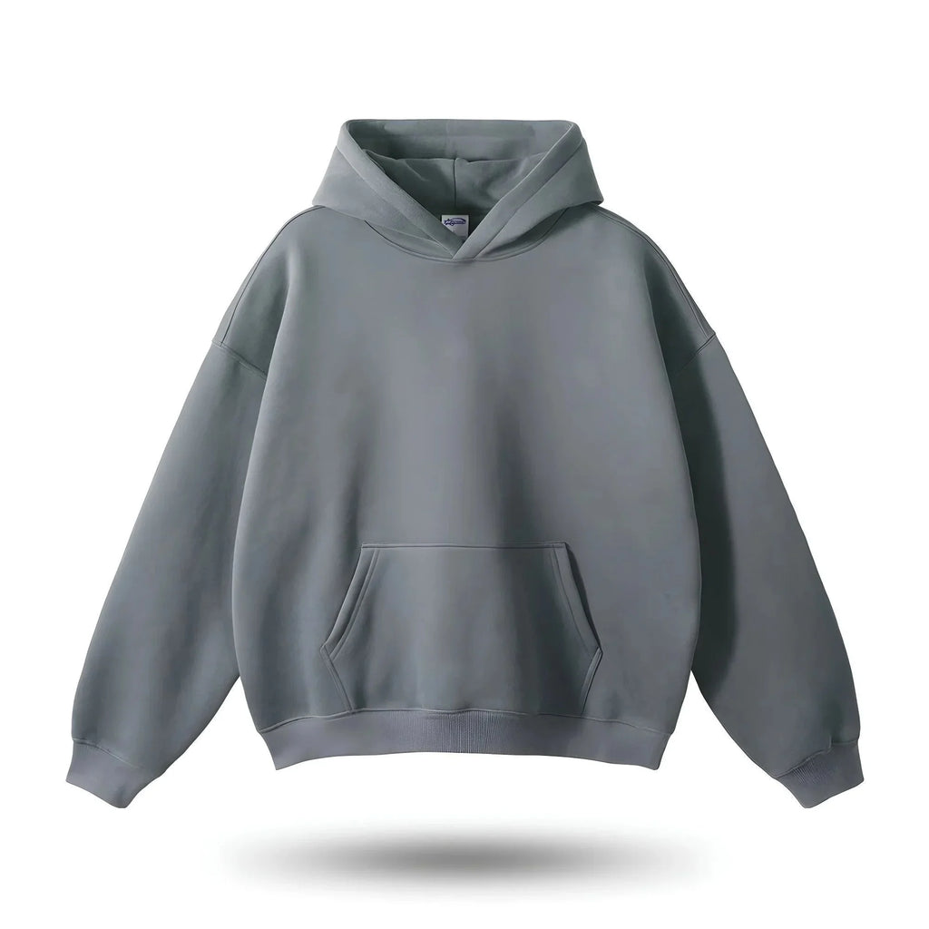 Light gray women’s relaxed-fit hoodie with pullover hood and front pocket