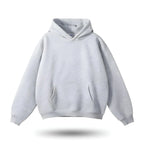 Light gray women’s relaxed-fit pullover hoodie with hood and front pocket
