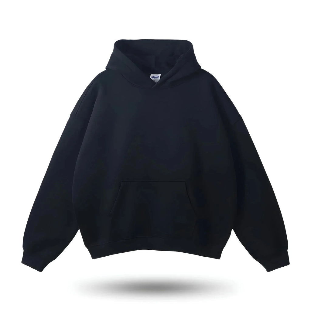 Black women’s relaxed-fit pullover hoodie with hood and front pocket