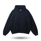 Black women’s relaxed-fit pullover hoodie with hood and front pocket