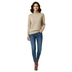 Women’s cashmere turtleneck sweater in beige, long sleeves, slim fit