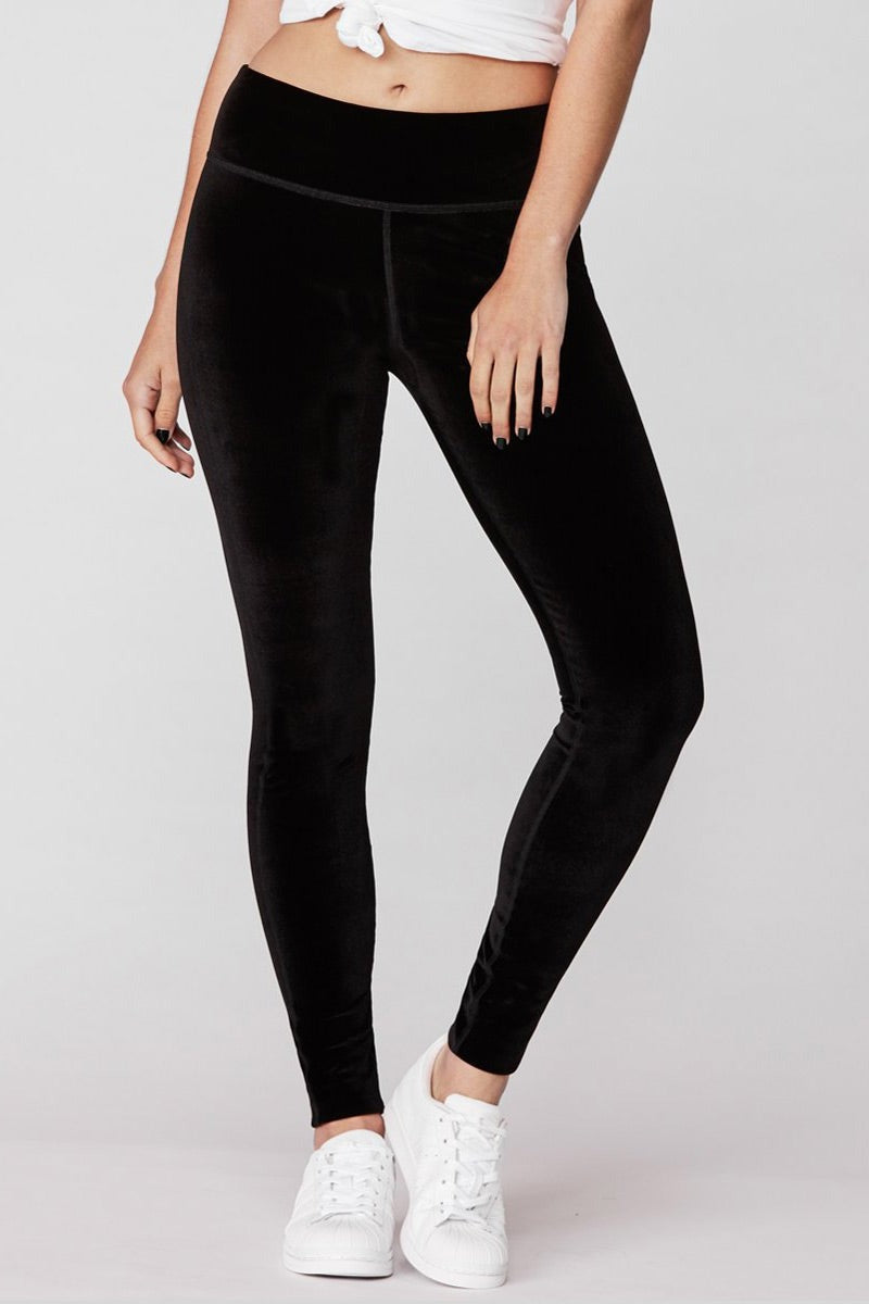 Women's black high-rise full-length leggings with slim leg fit