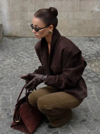 Women’s Faux Suede Blazer - Structured Tailored Suit Jacket