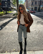 Women’s Brown Suede Blazer - Tailored Leather Suit Jacket with Pockets
