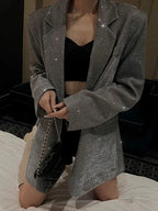 Women’s Sequined Open-Front Suit Blazer - Sparkling Evening Party Jacket