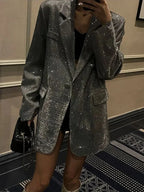 Women’s Sequined Open-Front Suit Blazer - Sparkling Evening Party Jacket