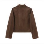 Women’s Brown Faux Suede Cropped Blazer - Button-Front Short Jacket