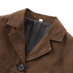 Women’s Brown Faux Suede Cropped Blazer - Button-Front Short Jacket
