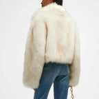 Women’s Ivory Faux Fur Blazer - Oversized Lapel Collar Winter Jacket